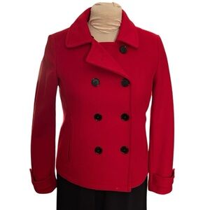 Banana Republic Red Wool Blend Fully Lined Classic Pea Coat Size Small Preppy